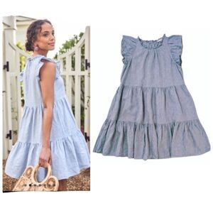 LAKE Helen Dress Size M Blue Linen Knee Length Flutter Sleeve Ruffle Beach Flowy